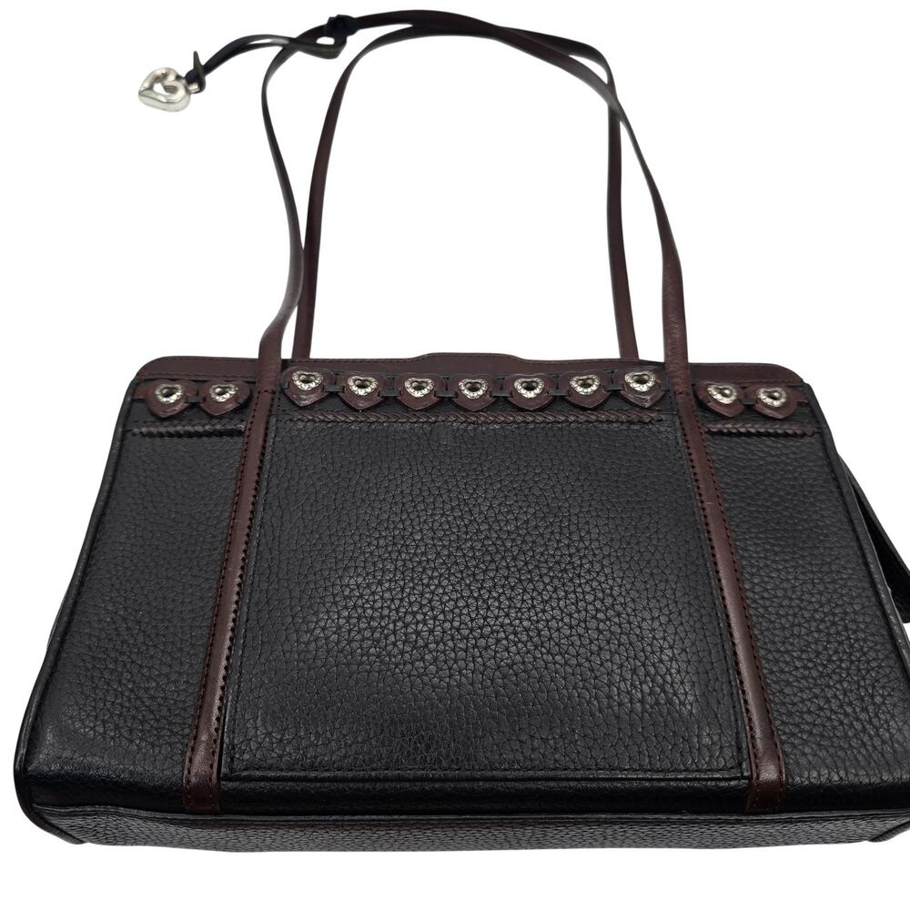 Brighton Black Leather Jagger Shoulder Bag Heart Grommet Organizer Medium